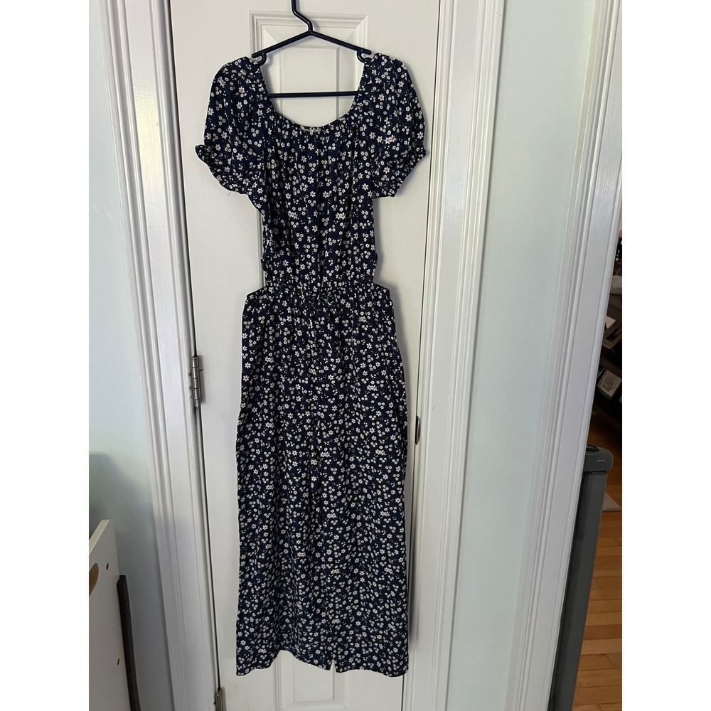 Jenna & Jessie Girls Navy Blue Floral Cut-Out Wide Leg Jumpsuit Size 12